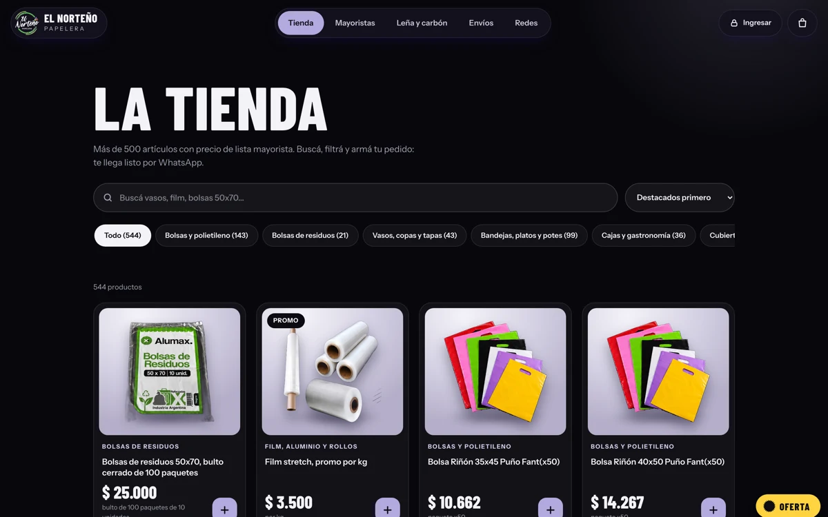 Captura real de la tienda de Papelera El Norteño